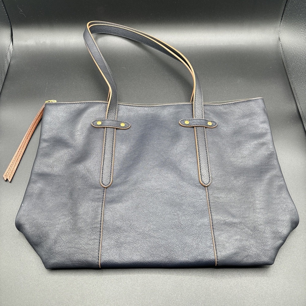 Fossil Felicity Midnight Navy Blue Leather‎ Tote Shoulder Bag Brass NWT $198